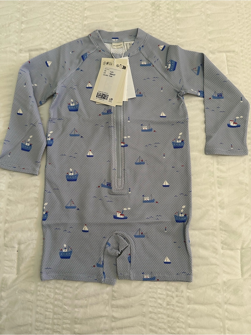 H&M Light Blue UPF 50 Long Sleeve Zip Swimsuit in 18-24mo or 3/4T